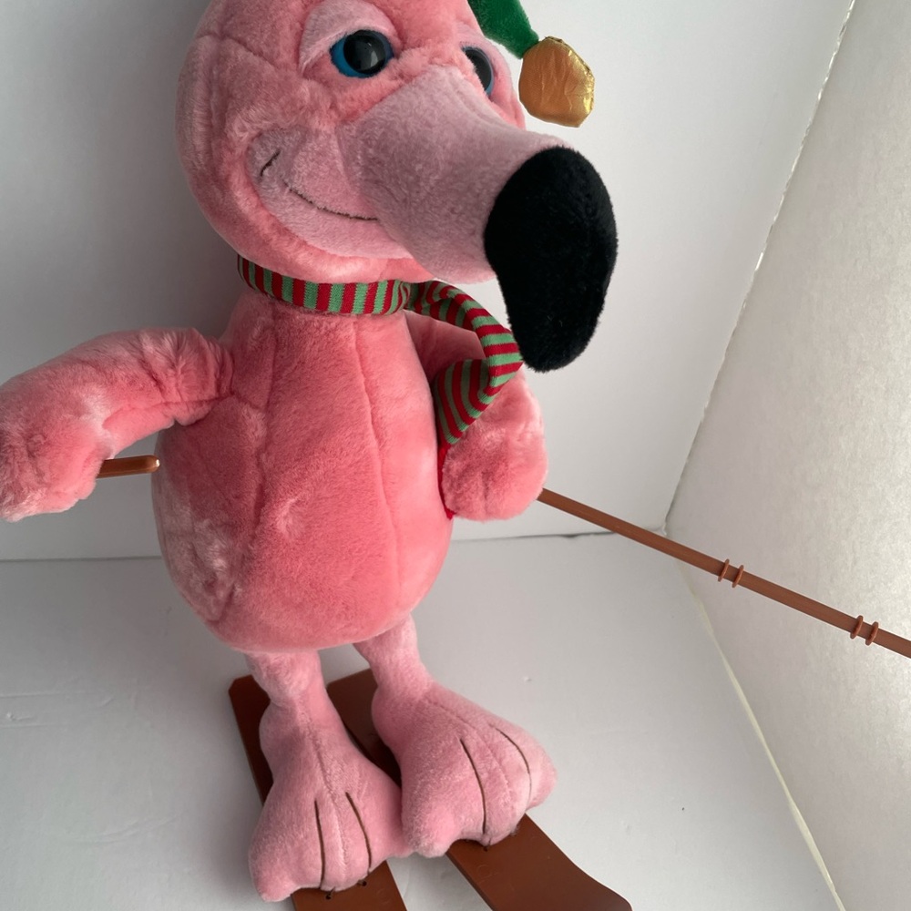 Christmas Russ Plush FRANNIE FLAMINGO 16” Bird Skiing Skis Poles Santa hat scarf